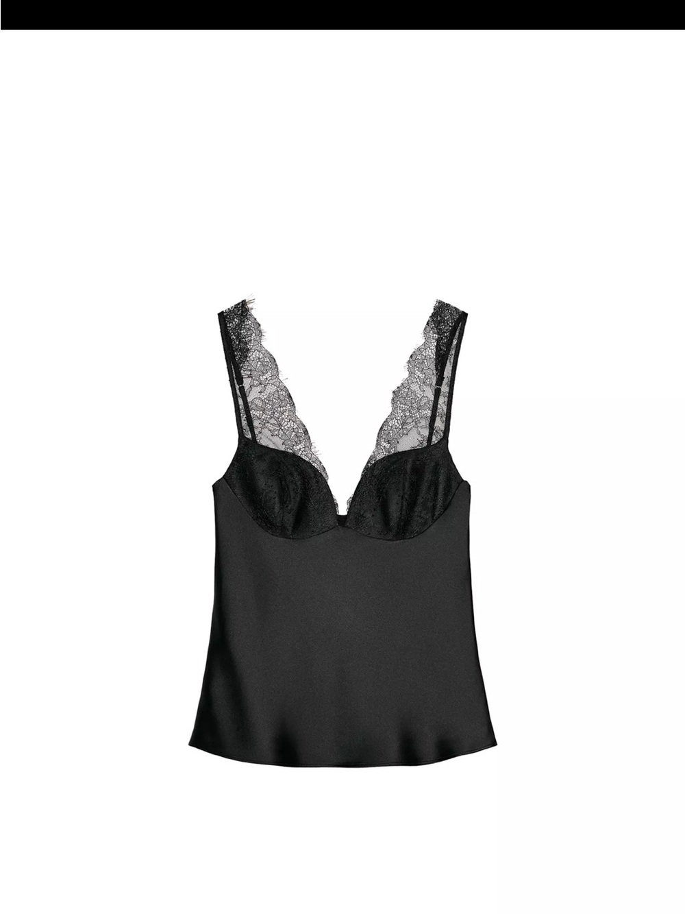 Zara Black Satin Lace-Trim Camisole